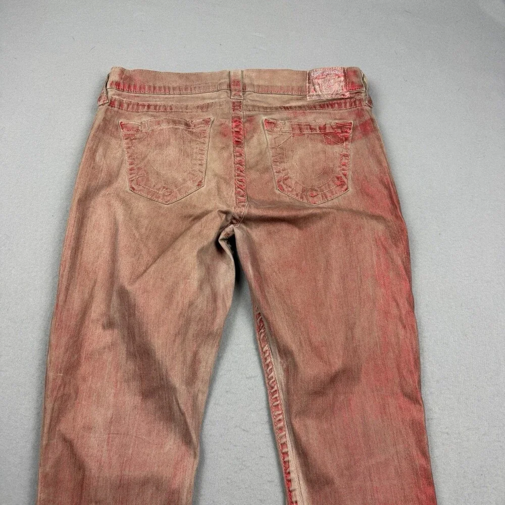 True Religion Halle Mid Rise Super Skinny Jeans Sz 32 Red Acid Wash